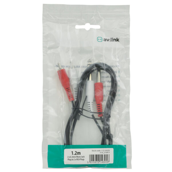 AV:LINK 2 x RCA Phono Plugs to 2 x 6.3mm Mono Plugs Lead - 1.2m