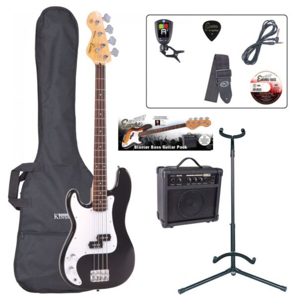 Encore E4 Bass Guitar Pack - Left Hand Black