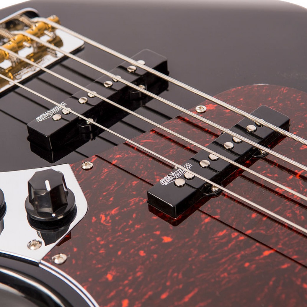 Vintage VJ74BLK Reissued Bass Guitar - Gloss Black - Zebra Muzik