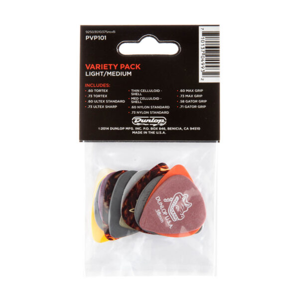 Dunlop PVP101 Light/Medium Variety Guitar Plectrum 12 Pack - Back