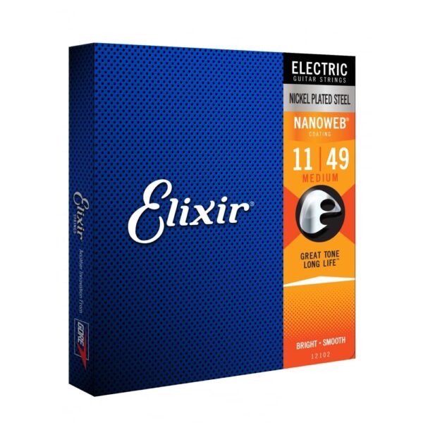 Elixir E12102 Nanoweb Medium Electric Guitar Strings - 11-49 - Pack