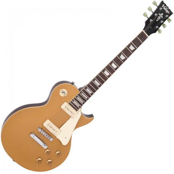 Vintage V100GT Reissued Electric Guitar - Gold Top - Front