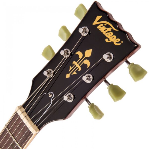 Vintage V100GT Reissued Electric Guitar - Gold Top - Headstock