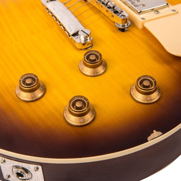 Vintage V100MRTSB ICON Electric Guitar - Distressed Tobacco Sunburst - Controls
