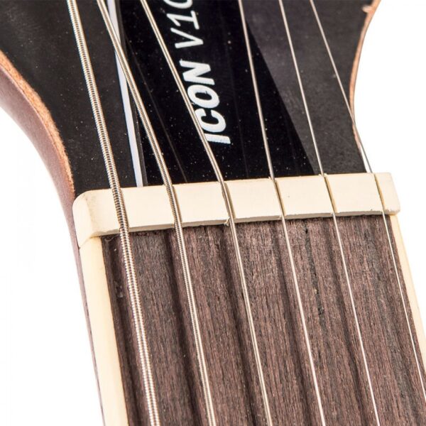 Vintage V100MRTSB ICON Electric Guitar - Distressed Tobacco Sunburst - Nut