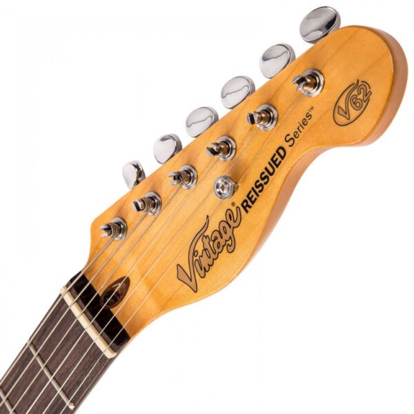 Vintage V62AB Reissued Electric Guitar - Ash Blonde - Headstock