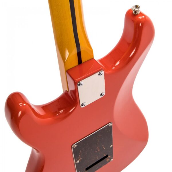 Vintage V6MFR Reissued Electric Guitar - Firenza Red - Back
