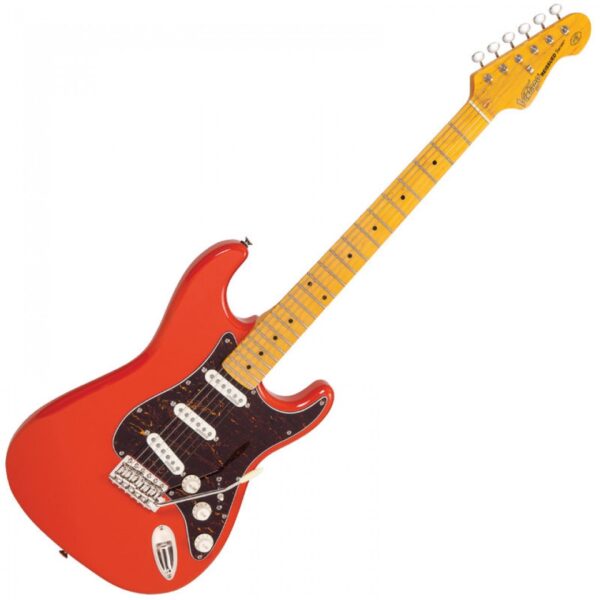 Vintage V6MFR Reissued Electric Guitar - Firenza Red - Front