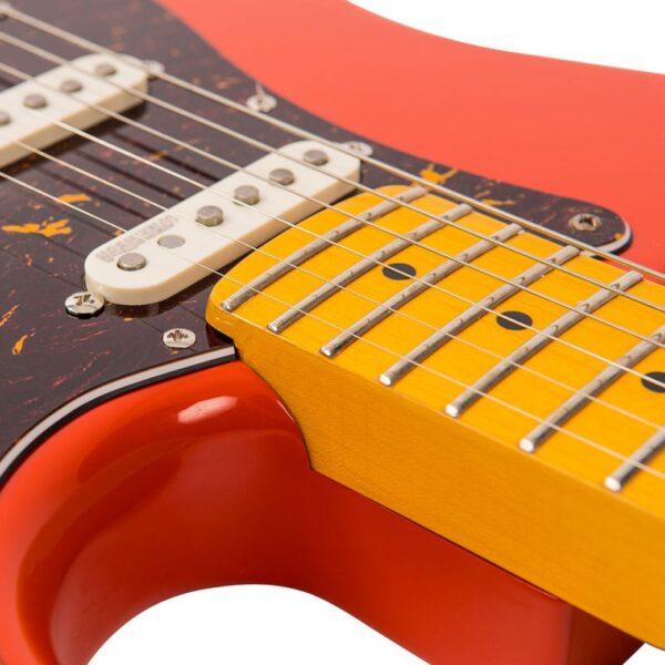 Vintage V6MFR Reissued Electric Guitar - Firenza Red - Neck
