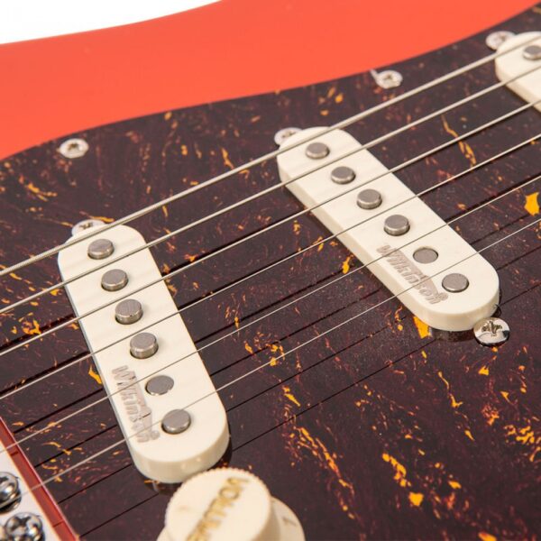 Vintage V6MFR Reissued Electric Guitar - Firenza Red - Pickups