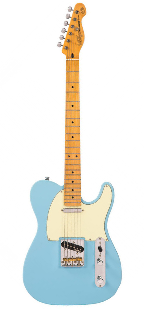 Vintage V75LB Reissued Electric Guitar Laguna Blue Zebra Muzik