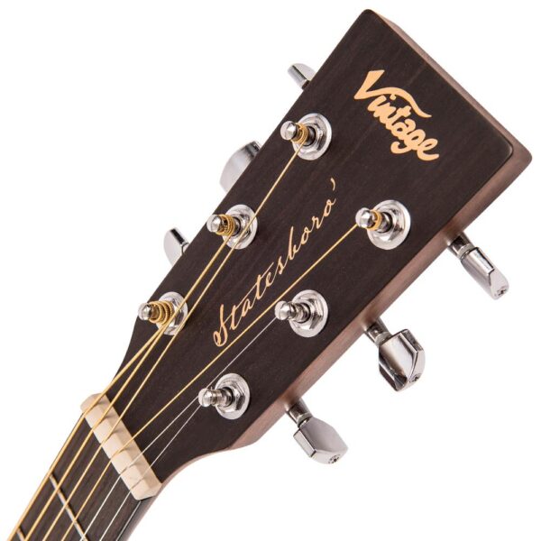 Vintage VE880WK Paul Brett Signature Statesboro Parlour Electro-Acoustic Guitar - Whisky Sour - Headstock