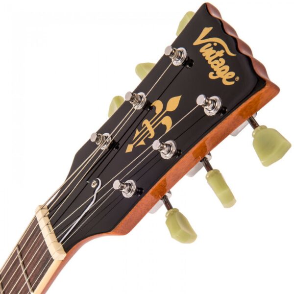 Vintage VS6M Reissued Electric Guitar - Natural Mahogany - Headstock