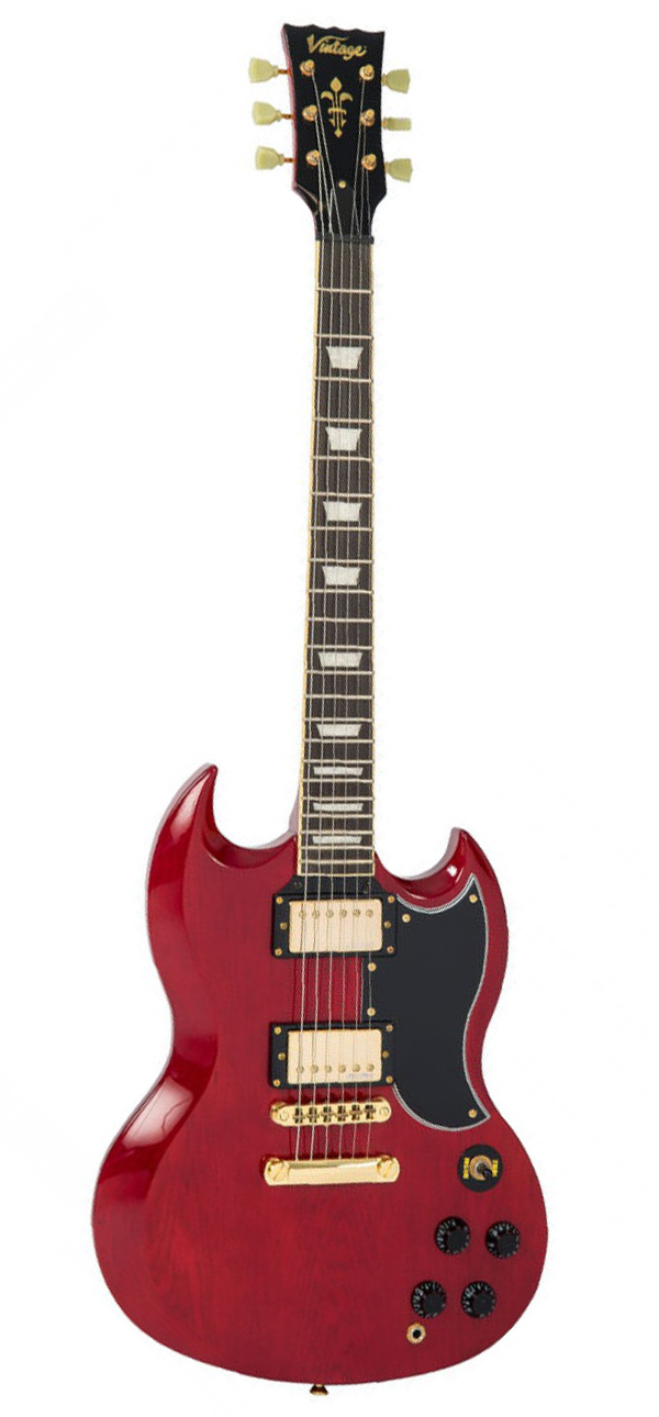 Vintage VS6CG ReIssued Electric Guitar - Cherry Red:Gold Hardware - Full