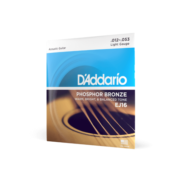 D'Addario EJ16 Phosphor Bronze Acoustic Guitar Strings - Light - 12-53 - Pack