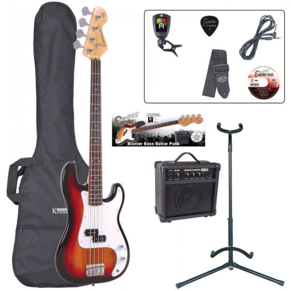 Encore E4 Bass Guitar Pack - Sunburst