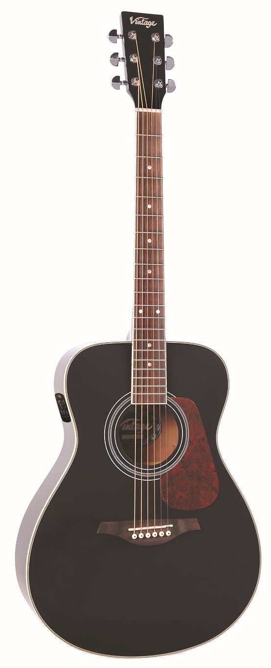 Vintage V300 Acoustic Folk Guitar Outfit - Black - Full