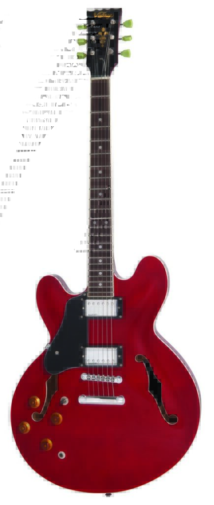 Vintage LVSA500CR Reissued Semi Acoustic Guitar - Left Hand Cherry Red - Full