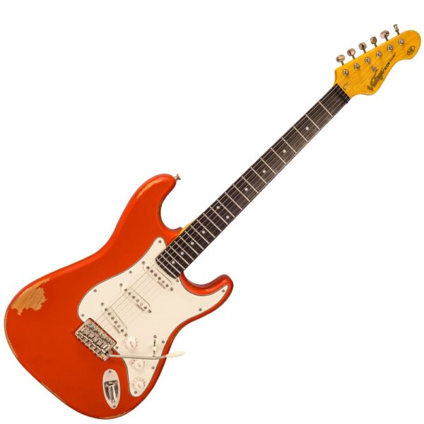 Vintage V6MRFR ICON Electric Guitar - Distressed Firenza Red