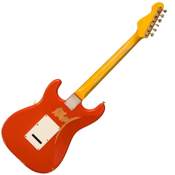 Vintage V6MRFR ICON Electric Guitar - Distressed Firenza Red - Back