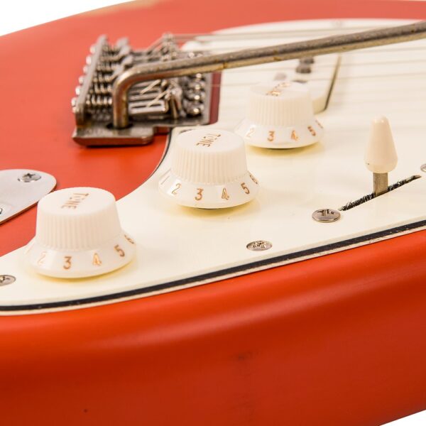 Vintage V6MRFR ICON Electric Guitar - Distressed Firenza Red - Controls