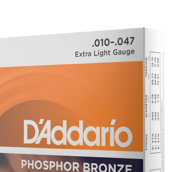 D'Addario EJ15 Phosphor Bronze Acoustic Guitar Strings - Extra Light - 10-47 - Close Up