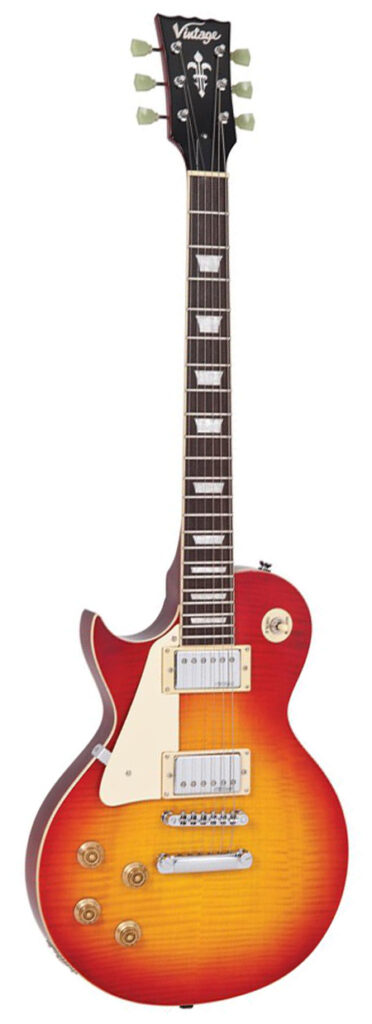 Vintage LV100CS Reissued Electric Guitar - Left Hand Cherry Sunburst - Full