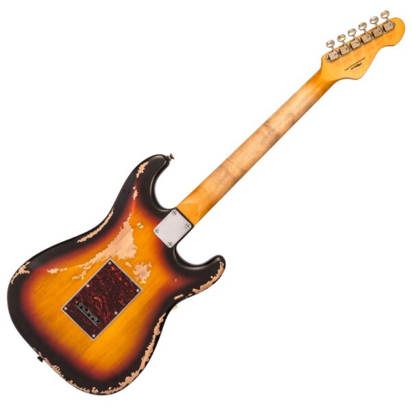Vintage V6H ICON HSS Electric Guitar - Left Hand Distressed Sunburst - Back