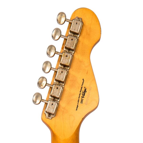 Vintage V6H ICON HSS Electric Guitar - Left Hand Distressed Sunburst - Machine Heads