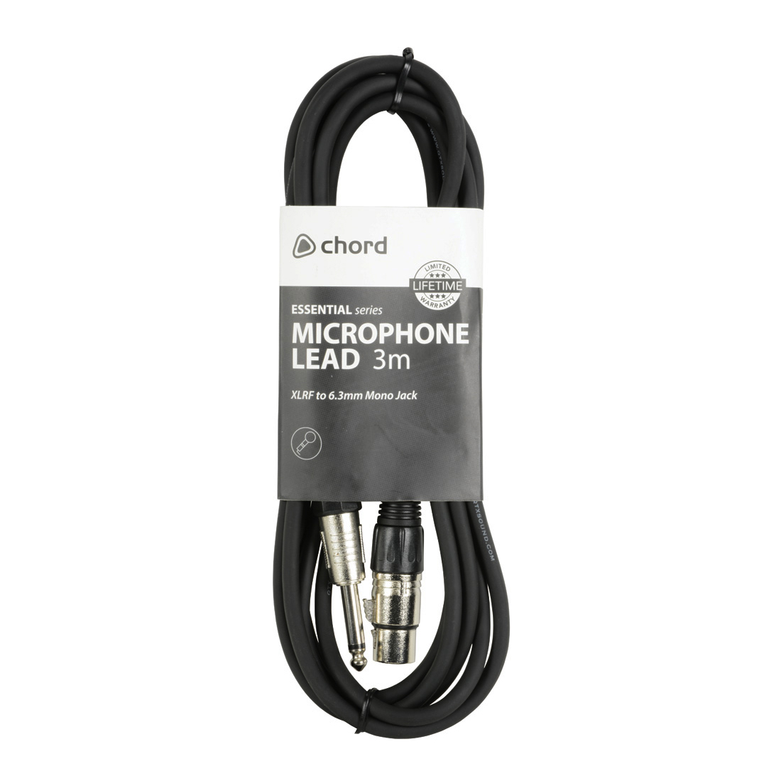 Chord Essential Microphone Lead XLR to 6.3mm Mono Jack Plug - 10ft/3m