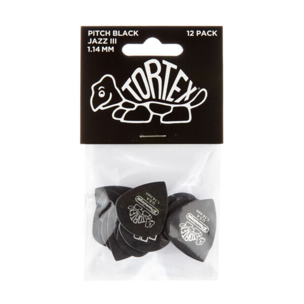 Dunlop Tortex Pitch Black Jazz III Guitar Plectrum - 1.14mm - Pack