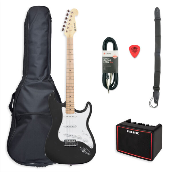 Chord CAL63 Electric Guitar Starter Pack - Black with Maple Fretboard