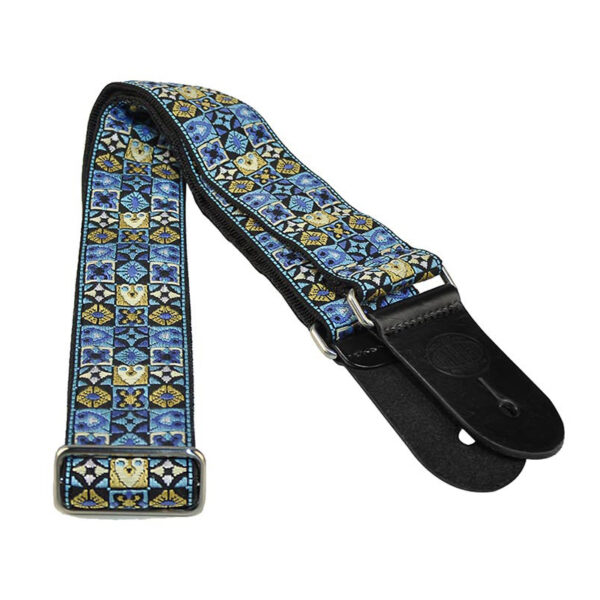 Gaucho Traditional Series 2 Jacquard Weave Guitar Strap - Blue Mosaic - Leather Ends