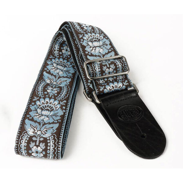 Gaucho Traditional Series 2 Jacquard Weave Guitar Strap - Blue and Grey - Leather Ends