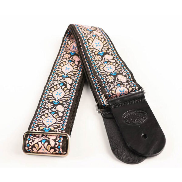 Gaucho Traditional Series 2 Jacquard Weave Guitar Strap - Pink and Blue - Leather Ends