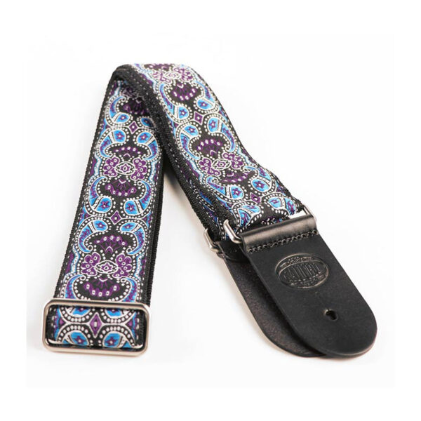 Gaucho Traditional Series 2 Jacquard Weave Guitar Strap - Purple and Blue - Leather Ends