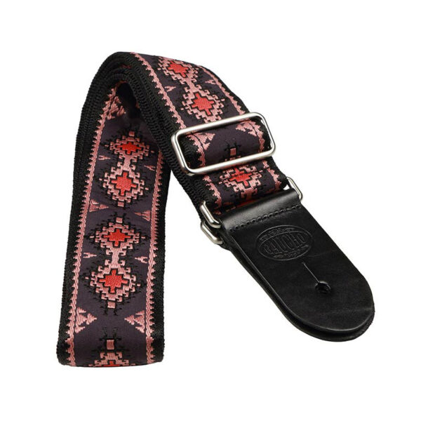 Gaucho Traditional Series 2 Jacquard Weave Guitar Strap - Red and Purple - Leather Ends
