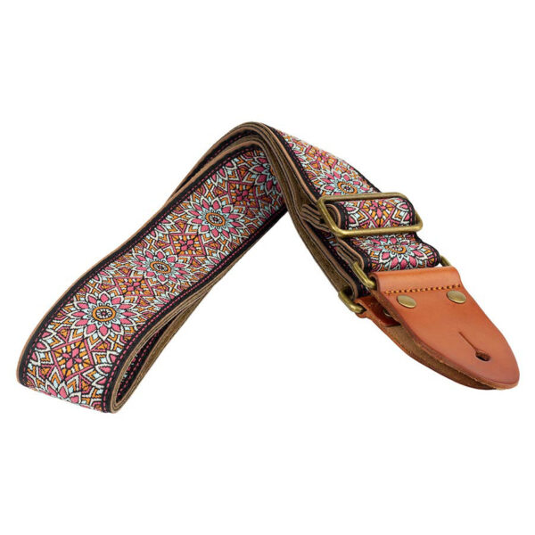 Gaucho Authentic Deluxe Series 2 Jacquard Weave Guitar Strap - Black/Blue/Red - Brown Leather Ends with Pins