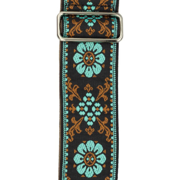 Gaucho Traditional Deluxe Series 2 Jacquard Weave Guitar Strap - Brown and Blue - Pattern