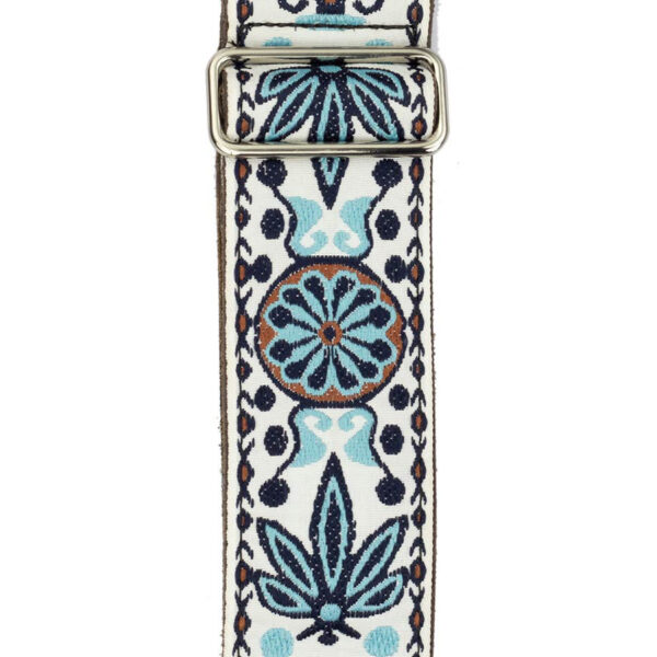 Gaucho Traditional Deluxe Series 2 Jacquard Weave Guitar Strap - White and Blue - Pattern