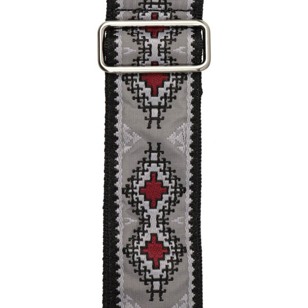 Gaucho Traditional Series 2 Jacquard Weave Guitar Strap - Grey and Red - Pattern