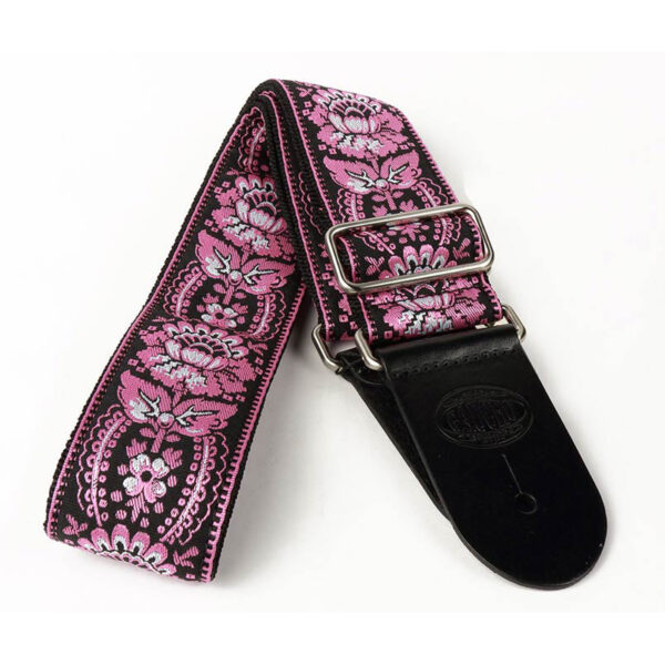Gaucho Traditional Series 2 Jacquard Weave Guitar Strap - Pink - Leather Ends