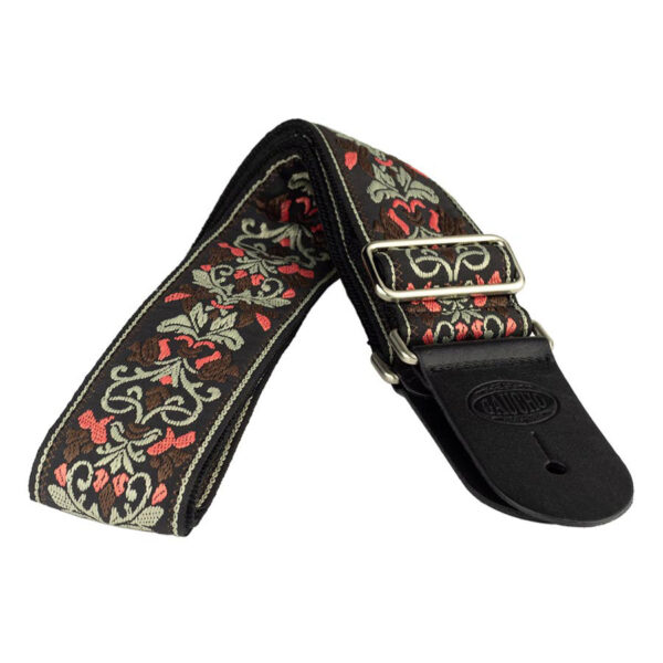Gaucho Traditional Series 2 Jacquard Weave Guitar Strap - Pink and Black - Leather Ends