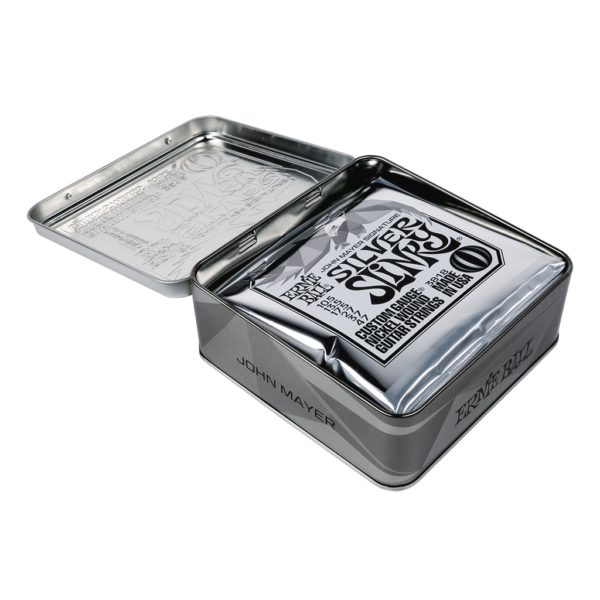 Ernie Ball Silver Slinky John Mayer Signature Electric Guitar Strings 3 Pack Tin - 10.5-47 - Open