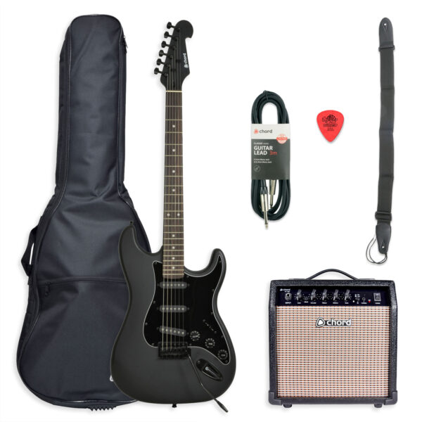 Chord CAL63 Electric Guitar Starter Pack - Matte Black