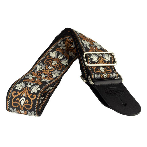 Gaucho Traditional Series 2 Jacquard Weave Guitar Strap - Black:Brown:Grey - Leather Ends