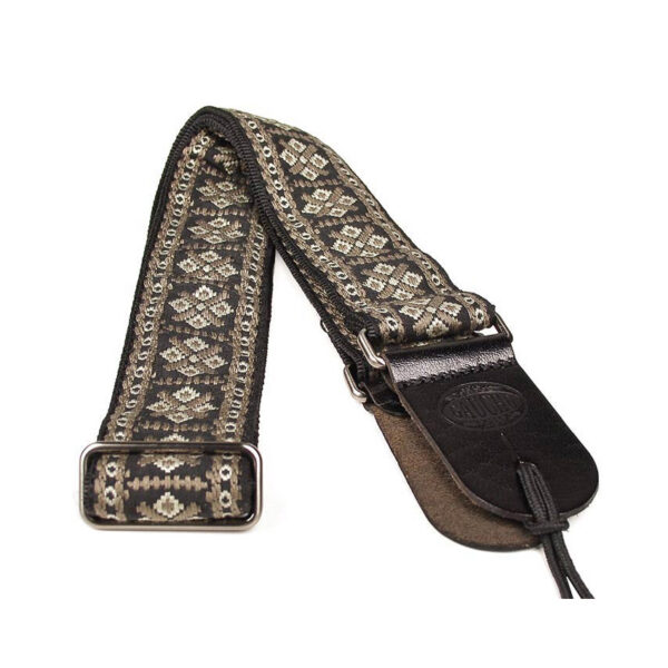 Gaucho Traditional Series 2 Jacquard Weave Guitar Strap - Grey - Leather Ends