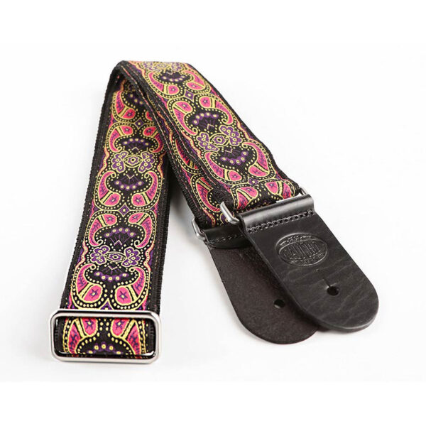 Gaucho Traditional Series 2 Jacquard Weave Guitar Strap - Pink:Purple:Yellow - Leather Ends