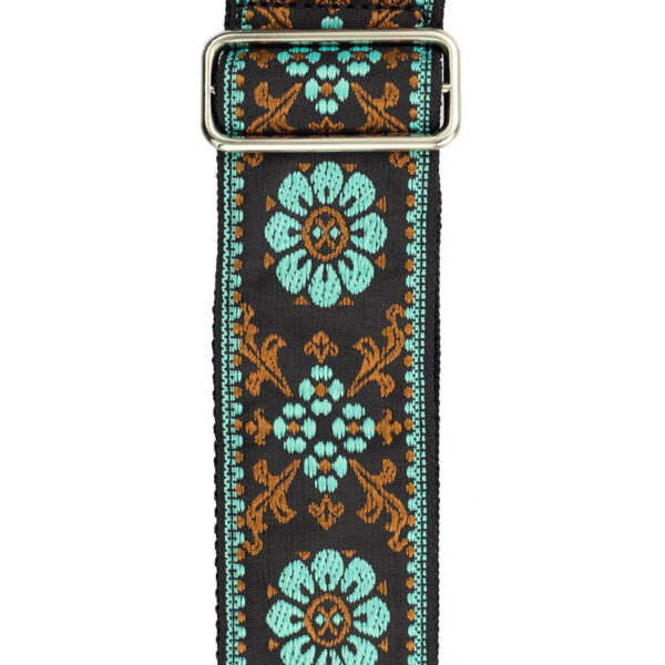 Gaucho Traditional Series 2 Jacquard Weave Guitar Strap - Teal:Black - Pattern
