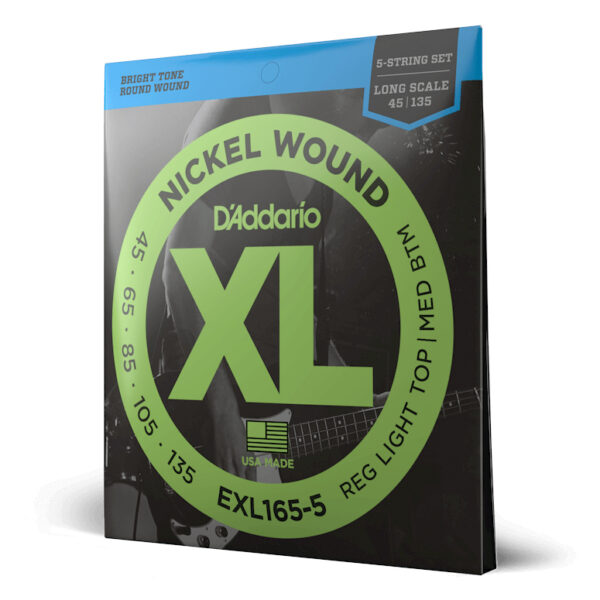 D'Addario EXL165-5 5-String Bass Guitar Strings - Custom Light - 45-135 - Angle